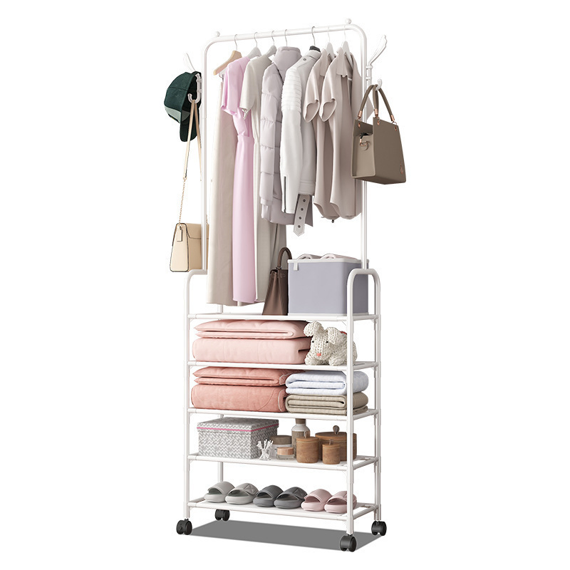 Home Bedroom Furniture Cloth Hanging Storage Removing Shelf Display Stand Rack Coat Rack with Wheels