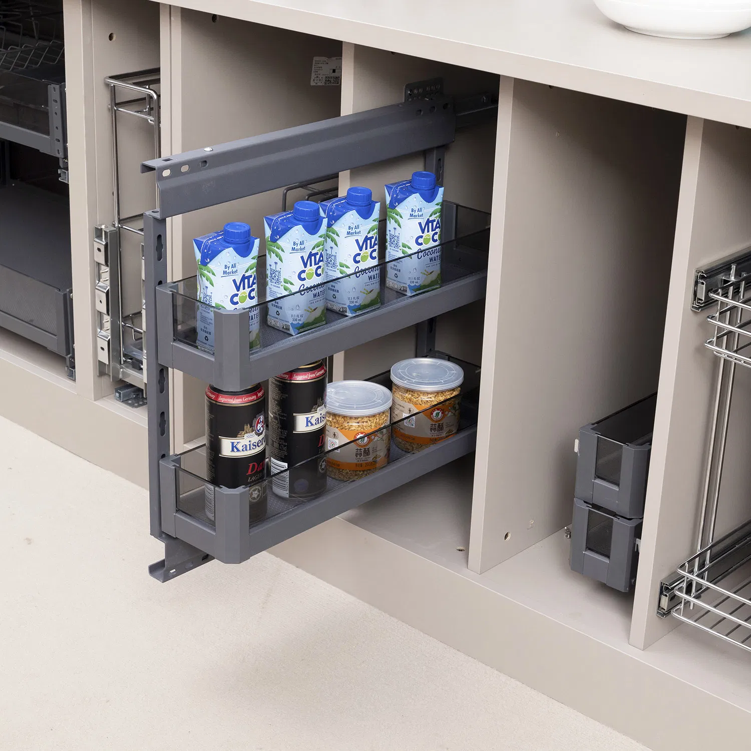 Kitchen Cabinet Storage Organizer Multi Functional Metal Wire Soft Closing Drawer Basket