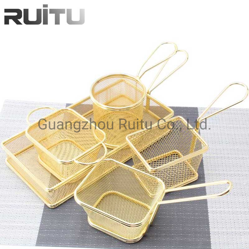 Net Strainer Kitchen Cooking French Fries Serving Snack Cup Holder for Fried Chip& Chicken Fryer Small Stainless Steel Wire Mesh Gold Mini French Fry Basket