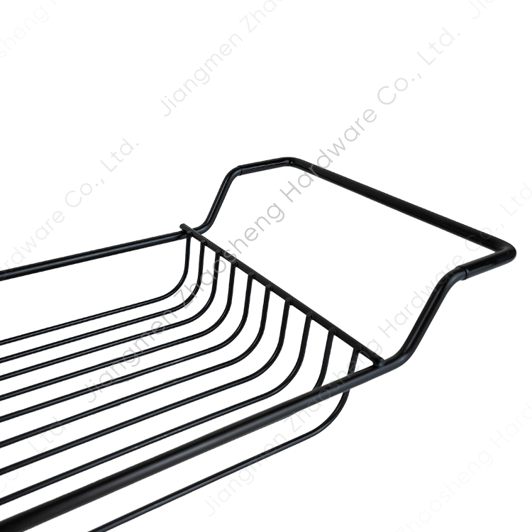Black Metal Stainless Steel Luxury Extension Bath Storage Holder Rack Extendable Bathroom Tray Non-Slip Bathtub Caddy Bath Tray