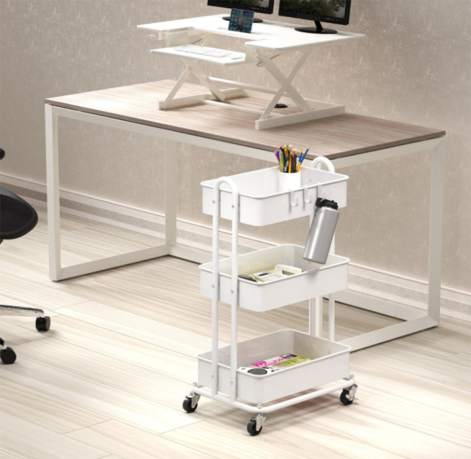 3-Tier White Heavy Duty Metal Kitchen Cart Utility Rolling Cart