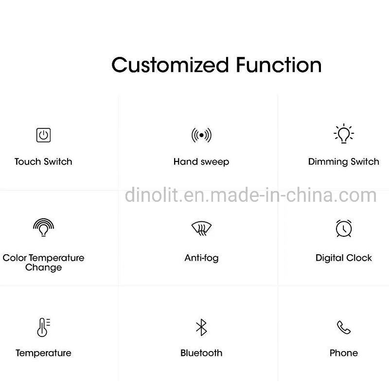 Hotel/Restaurant Project Luxury Fogproof Wash Basin Bathroom LED Illuminated Smart Wall Mounted Makeup Mirror with Touch Switch/Anti-Fog Film/Digital Clock CE