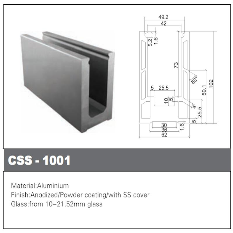 Heavy Duty Stainless Steel / Aluminum Base Shoe / U Channel for Glass / Css-1001