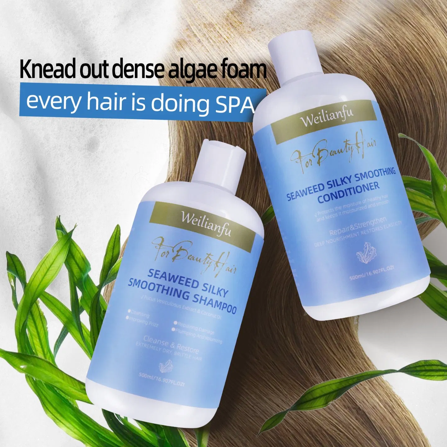 Organic Seaweed Hair Care Kit Biodegradable Shampoo & Silky Smooth Conditioner for All Hair Types