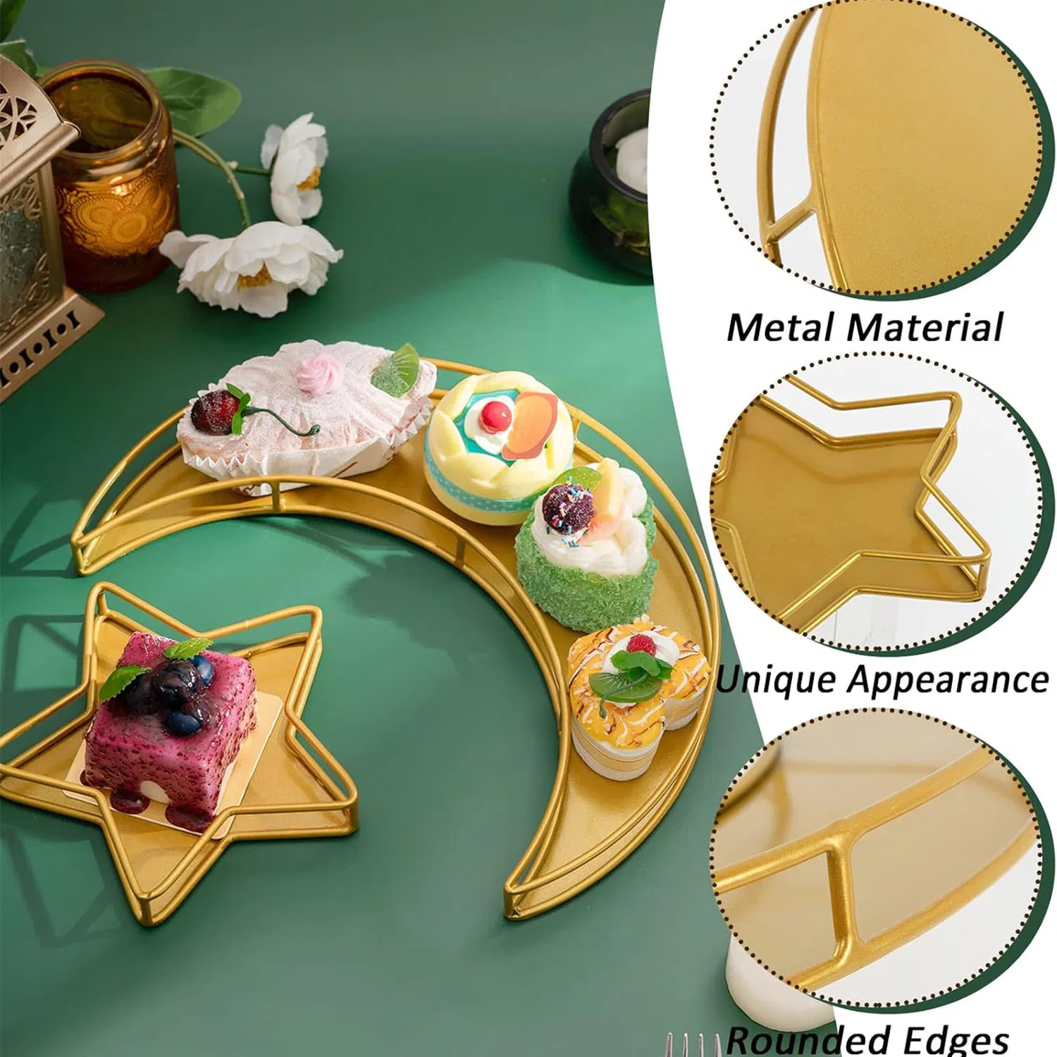 Islam Muslim Ramadan Metal Serving Dishes Moon Star Shaped Trays for Eid Mubarak