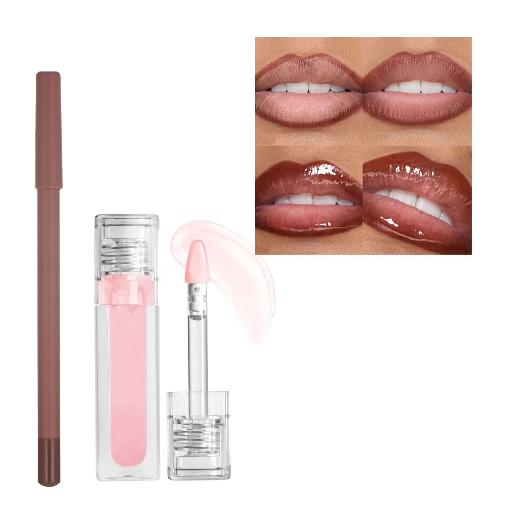Custom Shine Lip Oil Vegan Dark Brown Lip Liner Kit with Private Label