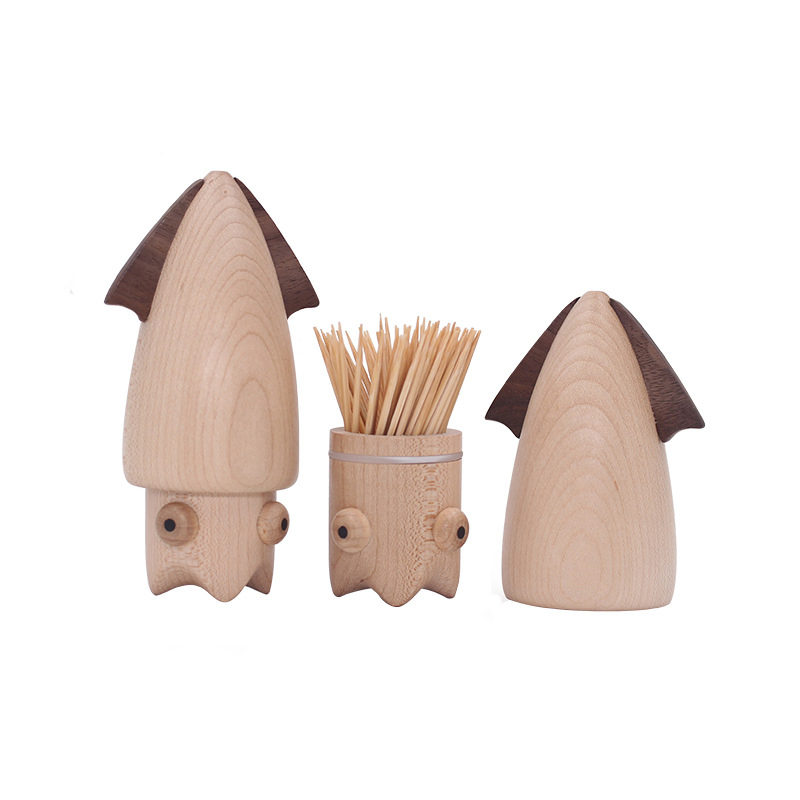 Creative Wooden Squid Toothpick Holder/Wooden Rabbit Toothpick Box Home Decor Ornament