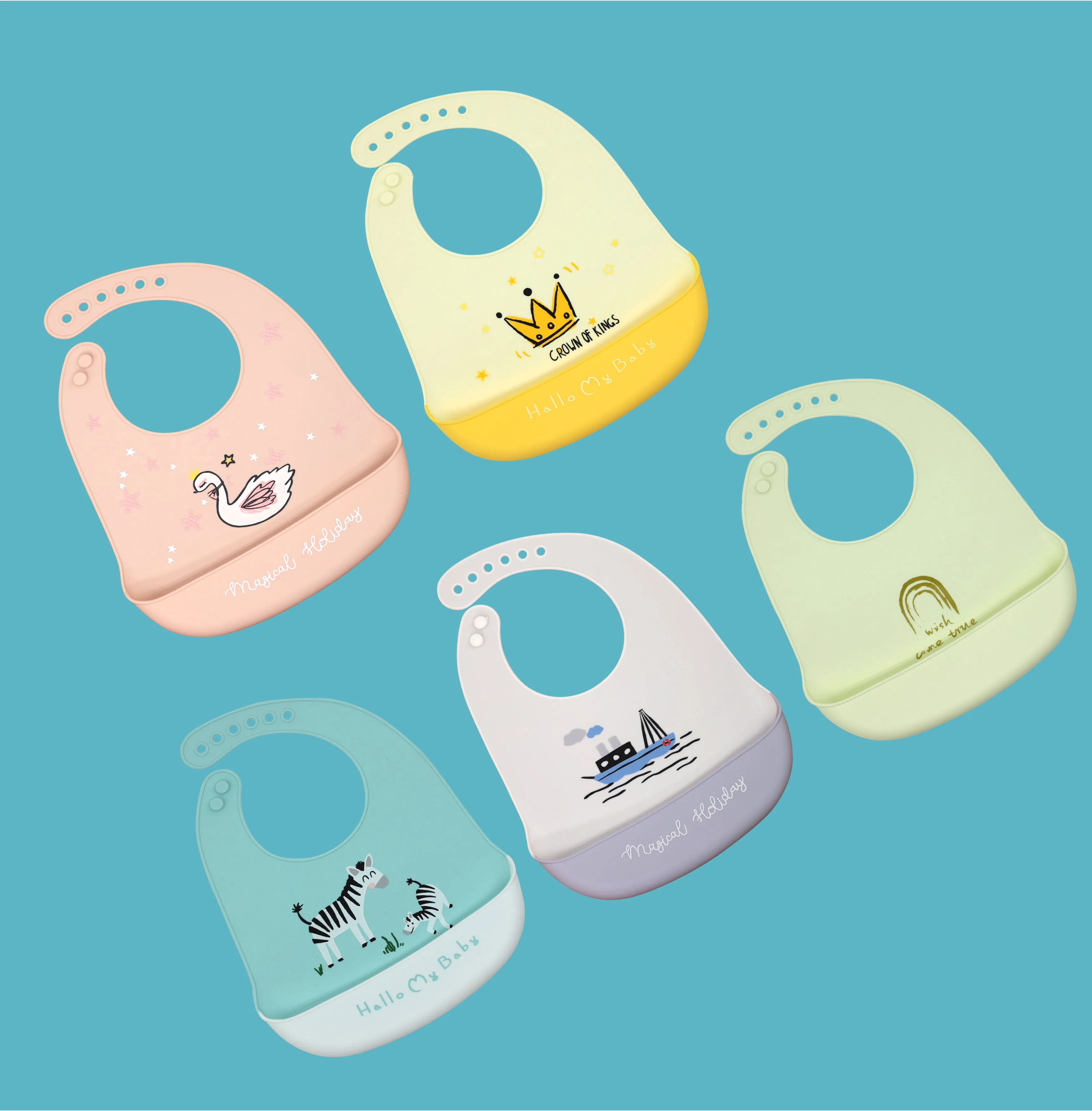 Non-Toxic Soft Adjustable Waterproof Washable Rabbit Printed Baby Silicone Bibs