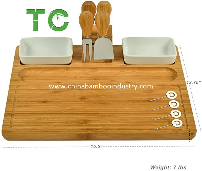 Большая бамбуковая доска для сыра и закусок с 4 инструментами