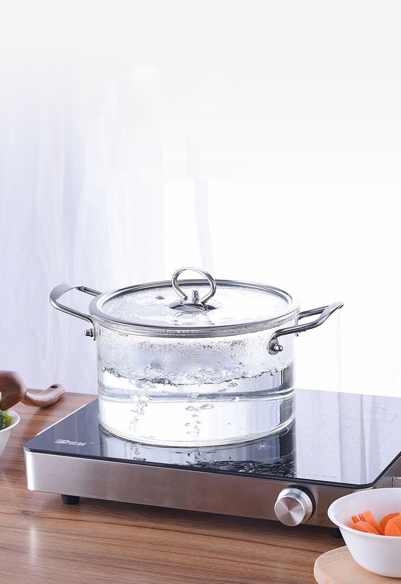 Big Size Transparent Clear Stainless Steel Double-Ear Pyrex Borosilicate Glass Cooking Pot