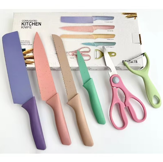 Mini Colorful Straw Wheat Stainless Steel Sharp Paring Knife 6 PCS Kitchen Knife Set Professional Knife