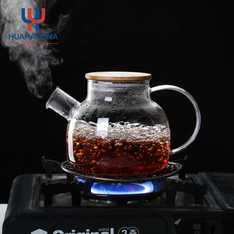 Hot Selling Water Kettle Promotional Gift High Borosilicate Glass Tea Pot Heat Resistant Clear Juice Glass Teapot with Bamboo Lid