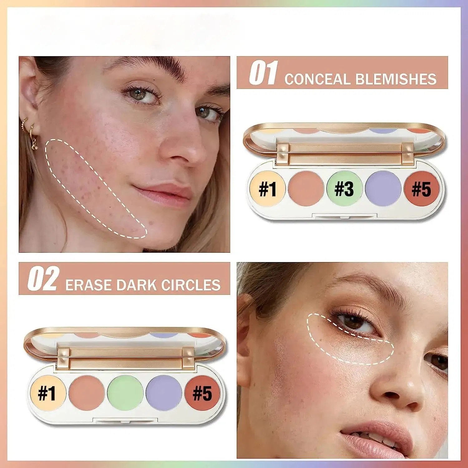 Full Coverage Concealer Under Eye Dark Circles Acne Blemishes 5 in 1 Concealer Palette Concealer Palette