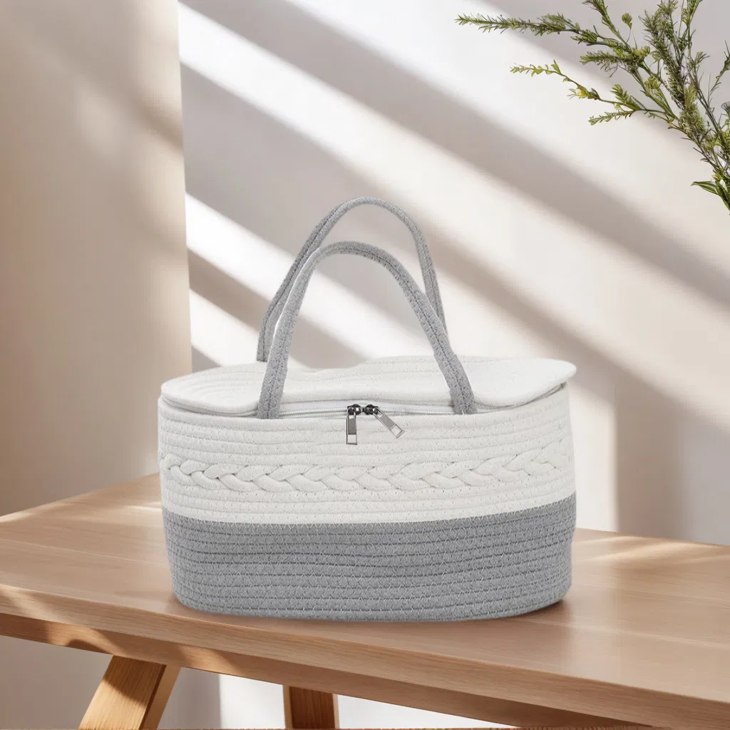 Foldable Baby Diaper Caddy Organizer Cotton Rope Diaper Storage Basket