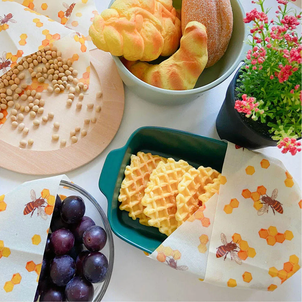Reusable 100% Organic Cotton Beeswax Food Wrap Alternatives for Food Storage