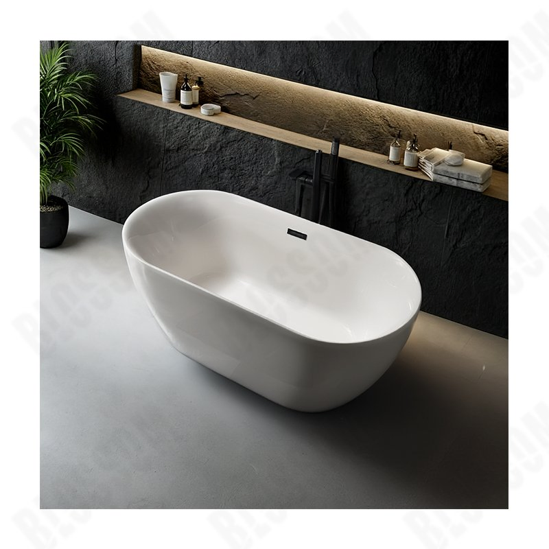 Deep Soak Freestanding Oval Sleek White Acrylic Modern Eco-Friendly Bathtub Drainer Bathroom 3D Model Design Customizable 2-Year