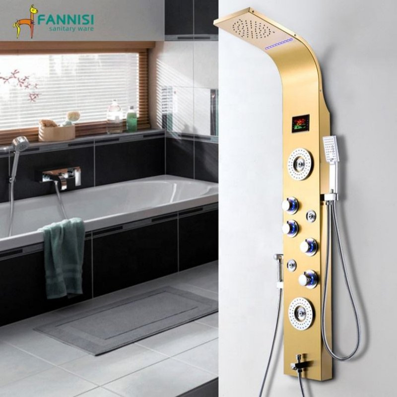 Bathroom Wall Mounted Shower Panel Stainless Steel Gold Shower