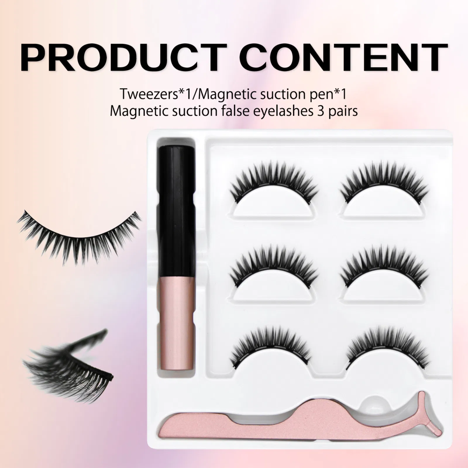 Beautichen Magnetic 3D Layered False Eyelashes - Dense Volume, Curled Design, Realistic & Natural Finish, 3 Pairs