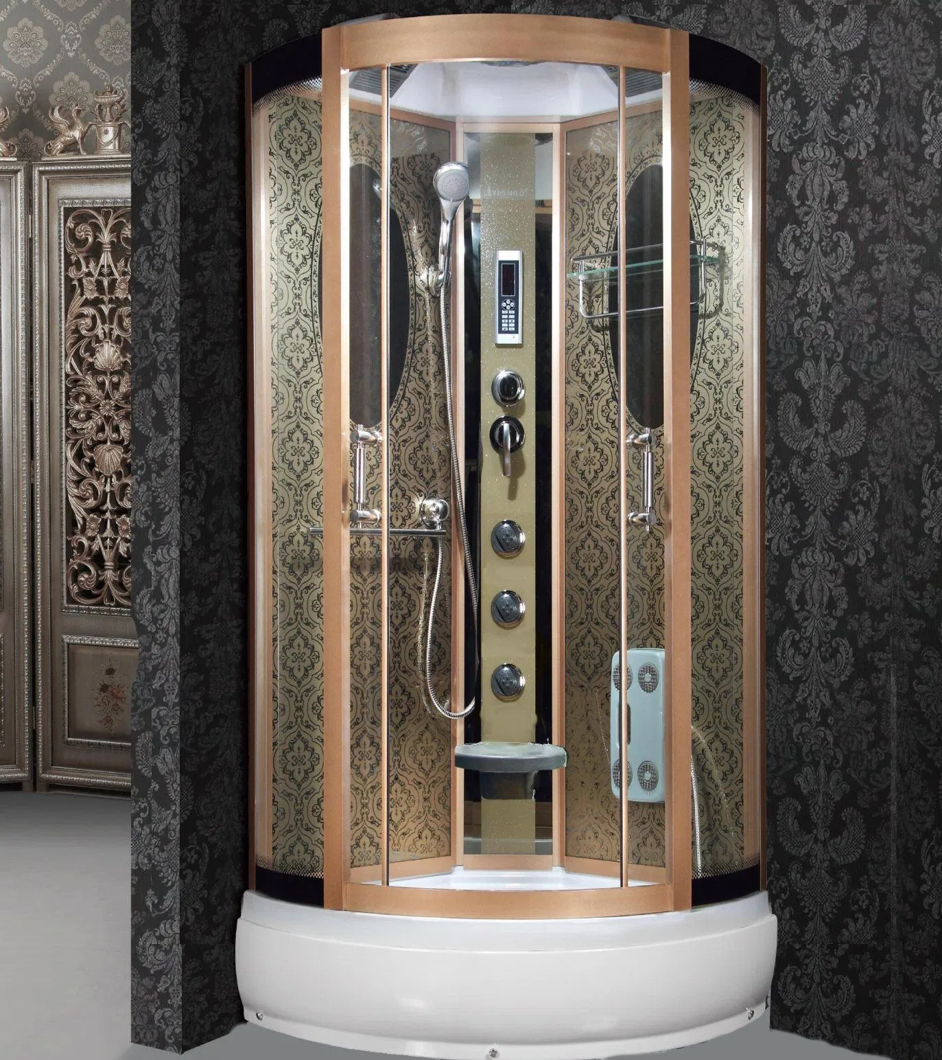 Computer Control Black Golden Tempered Sliding Glass Shower Cabin Box Cabinet Steam Room