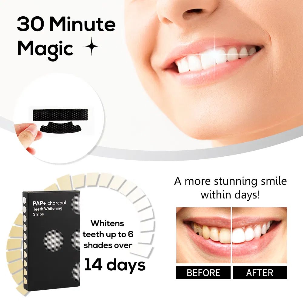 Teeth Whitening Dry Strips Peroxide Free Charcoal Pap Gel Strips