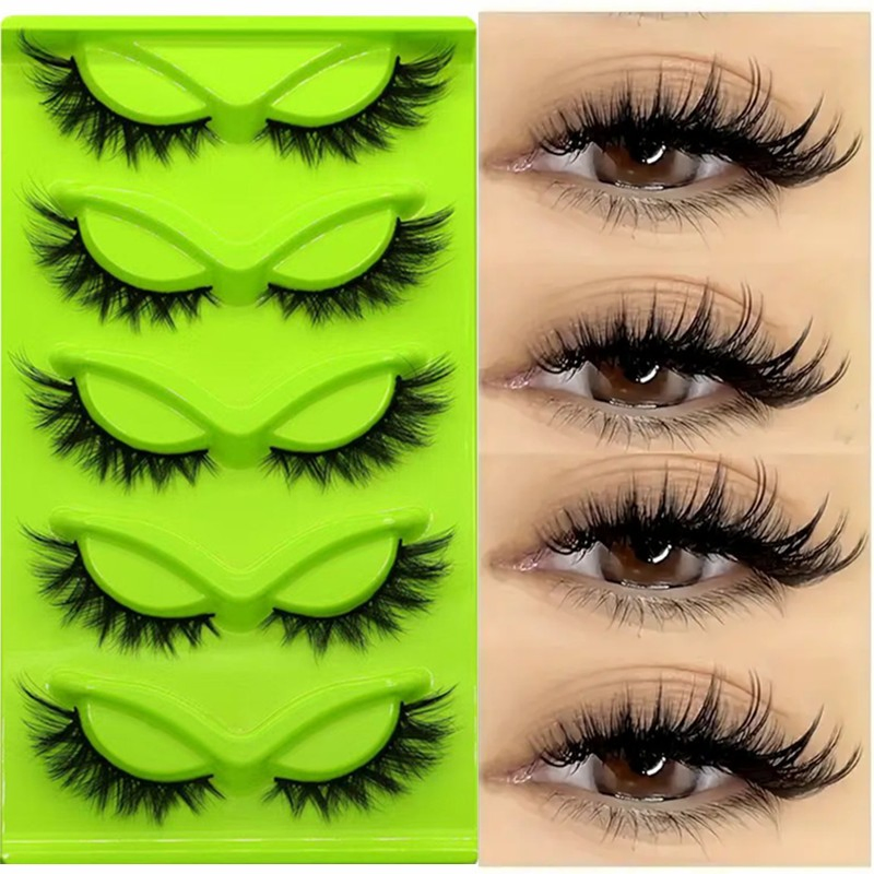 Premium 5 Pairs of Green Fox Eye & Cat Eye False Eyelashes