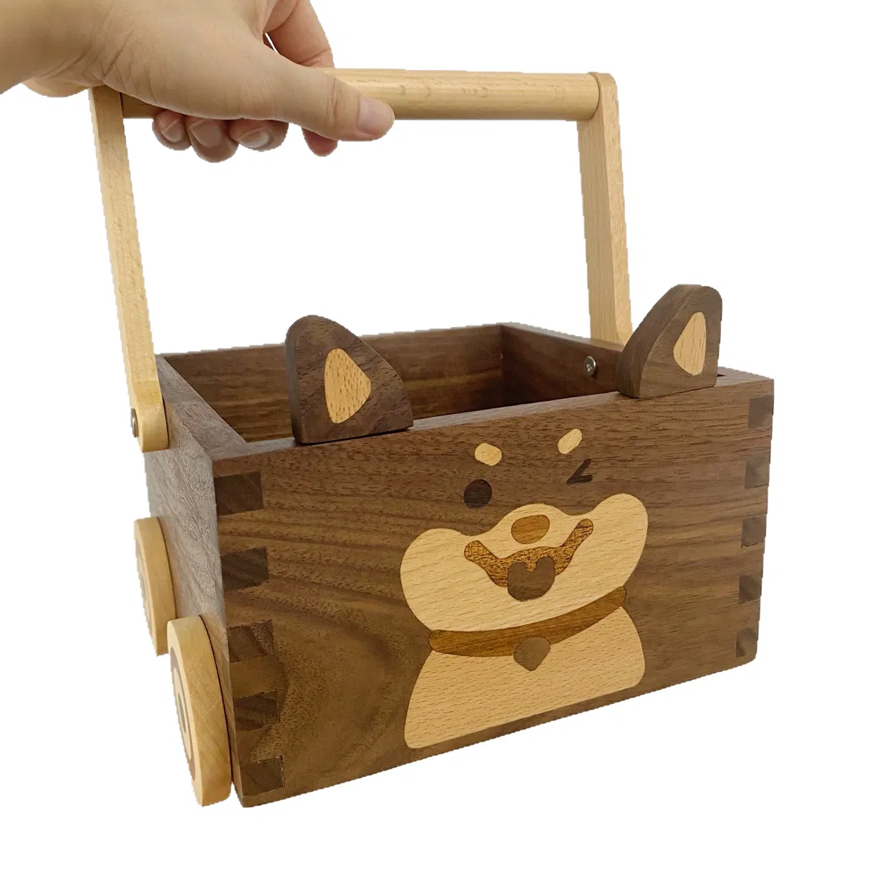 Solid Wood Shiba Inu Storage Baske/Black Walnut Cute Puppy Sundries Organizer Box