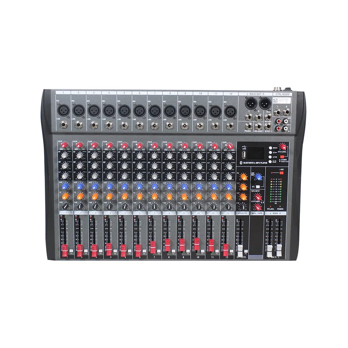 Professional 6/8/12/16 Channels DJ Bluetooth Mini Audio Mixer Console with Delay, Digital Effect, USB, One Output and One Return