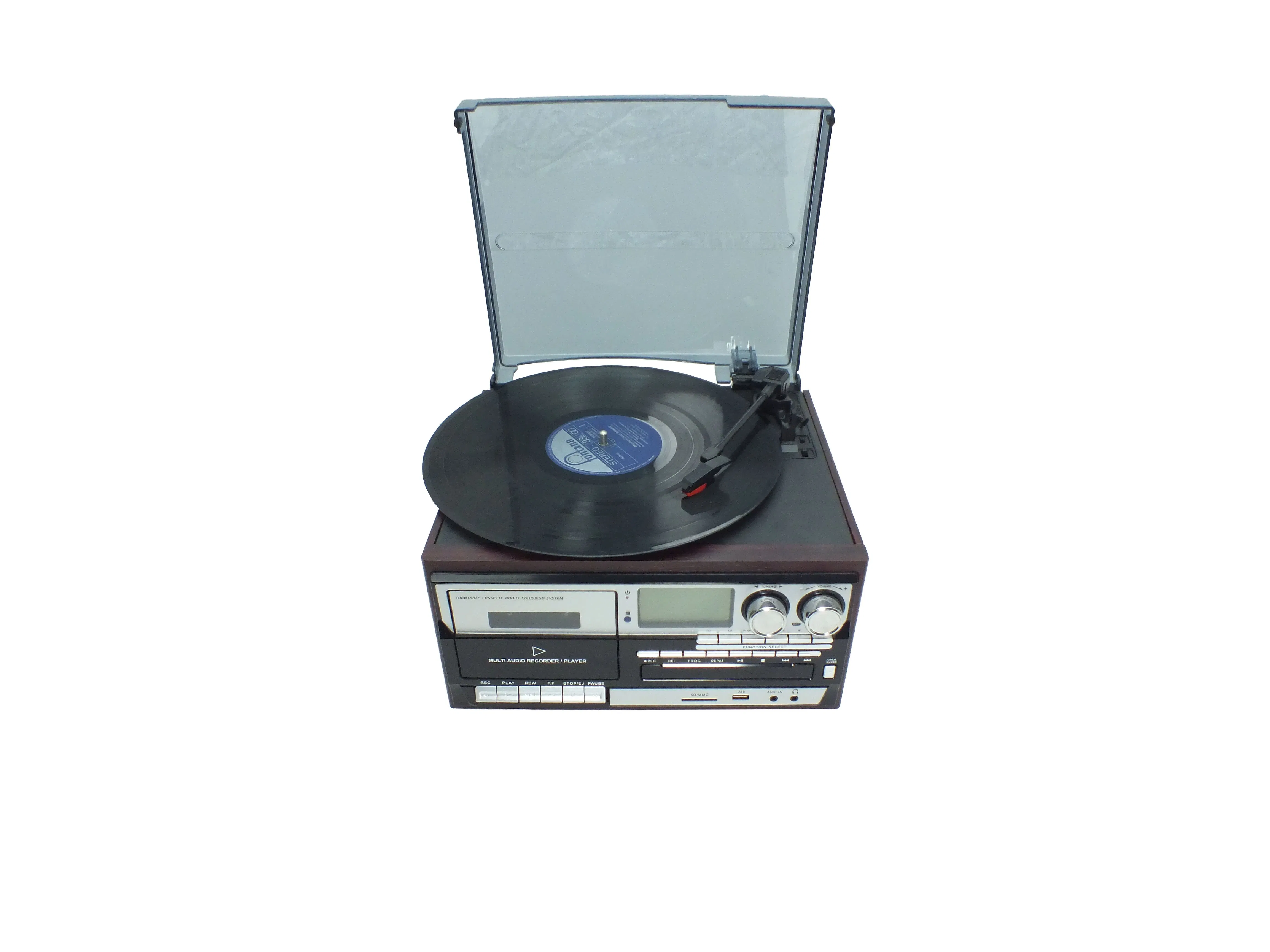 All-in-One Record Player with Radio, USB, and SD Support