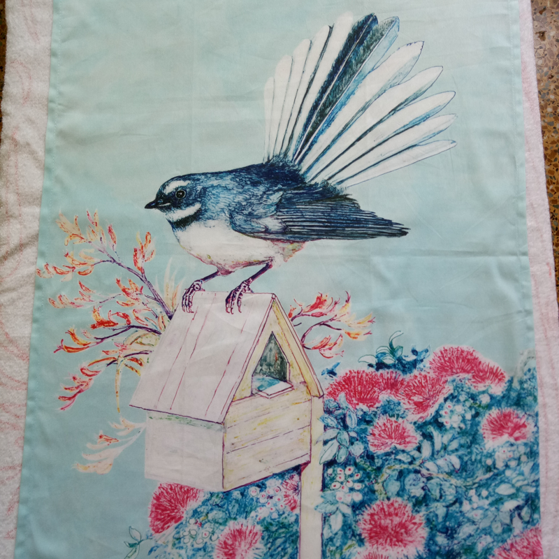100% Cotton Digital Printed New Zealand Magpie in Mailbox Tea Towel