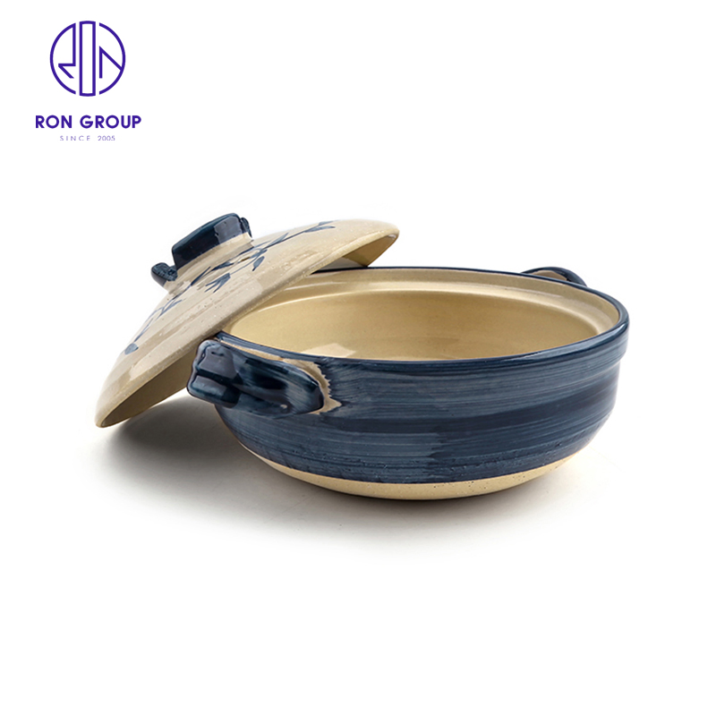 Hot Sale Japanese Style Restaurant Blue Pattern Clay Cooking Pot Ceramic Casserole Terracotta Pot
