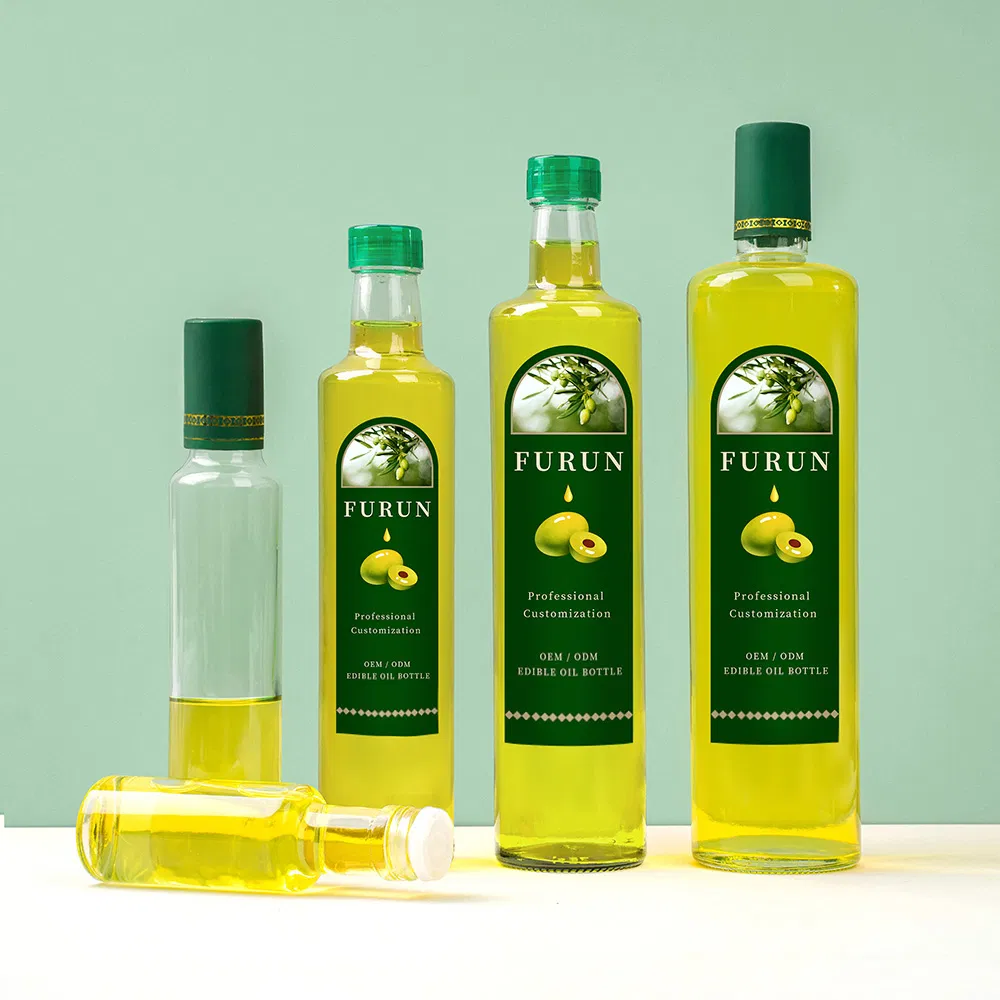 Custom Wholesale Cooking Vinegar Sauce Condiment Clear Round Empty Glass Olive Oil Bottles for Kitchen