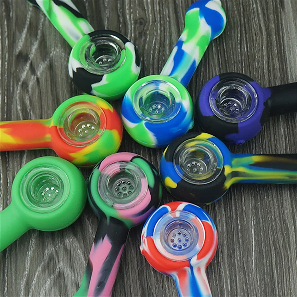 Colorful Newest Portable Tobacco Pipe for Smoking Unbreakable Spoon Hand Pipes with Glass Bowl and Wax Dabber Tool