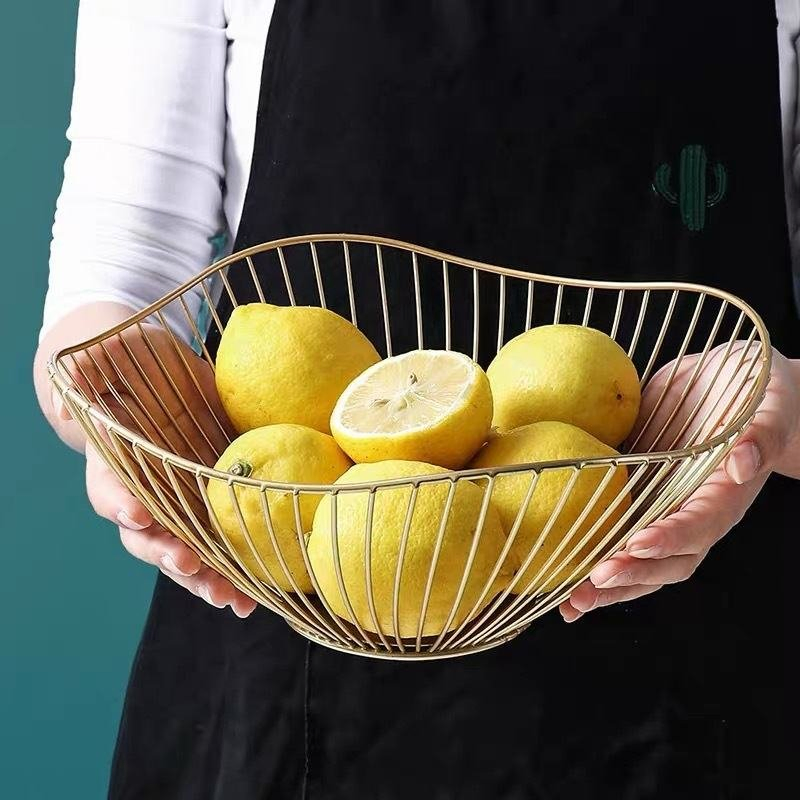 Lotus Leaf Shape Metal Fruit Basket Iron Gold Vegetable Mesh Storage Basket