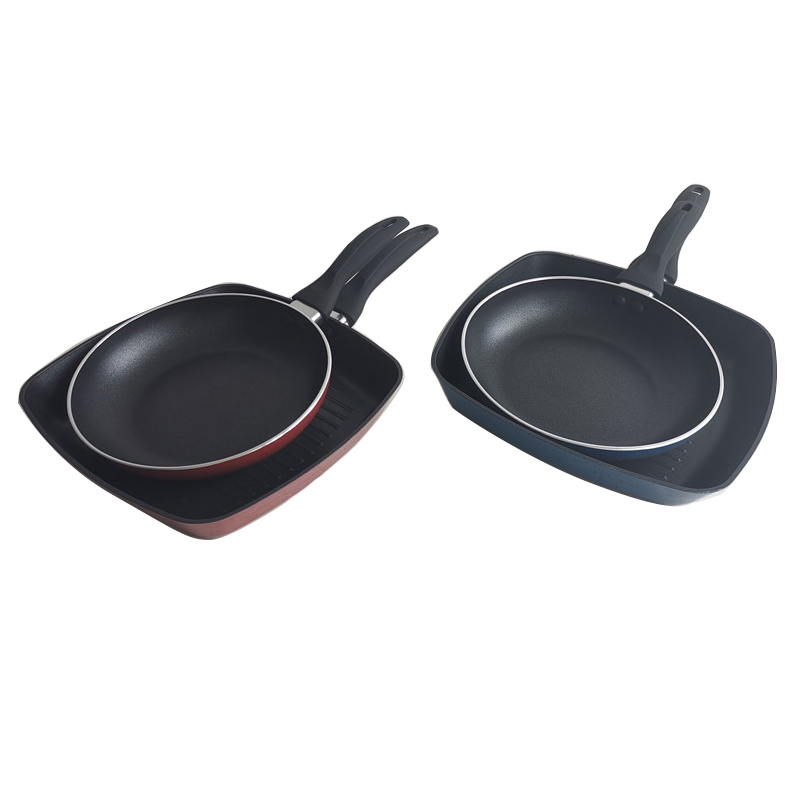 Home Cooking Burgundy Marble Color Griddles Nonstick Frying Pan Sets