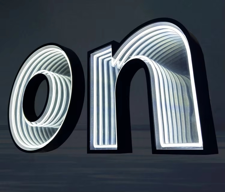Customized Letter Logo Wall Hanging 3D Infinity Abyss Abyssal Mirror Advertising LED Letter Magic Signage Alphabet
