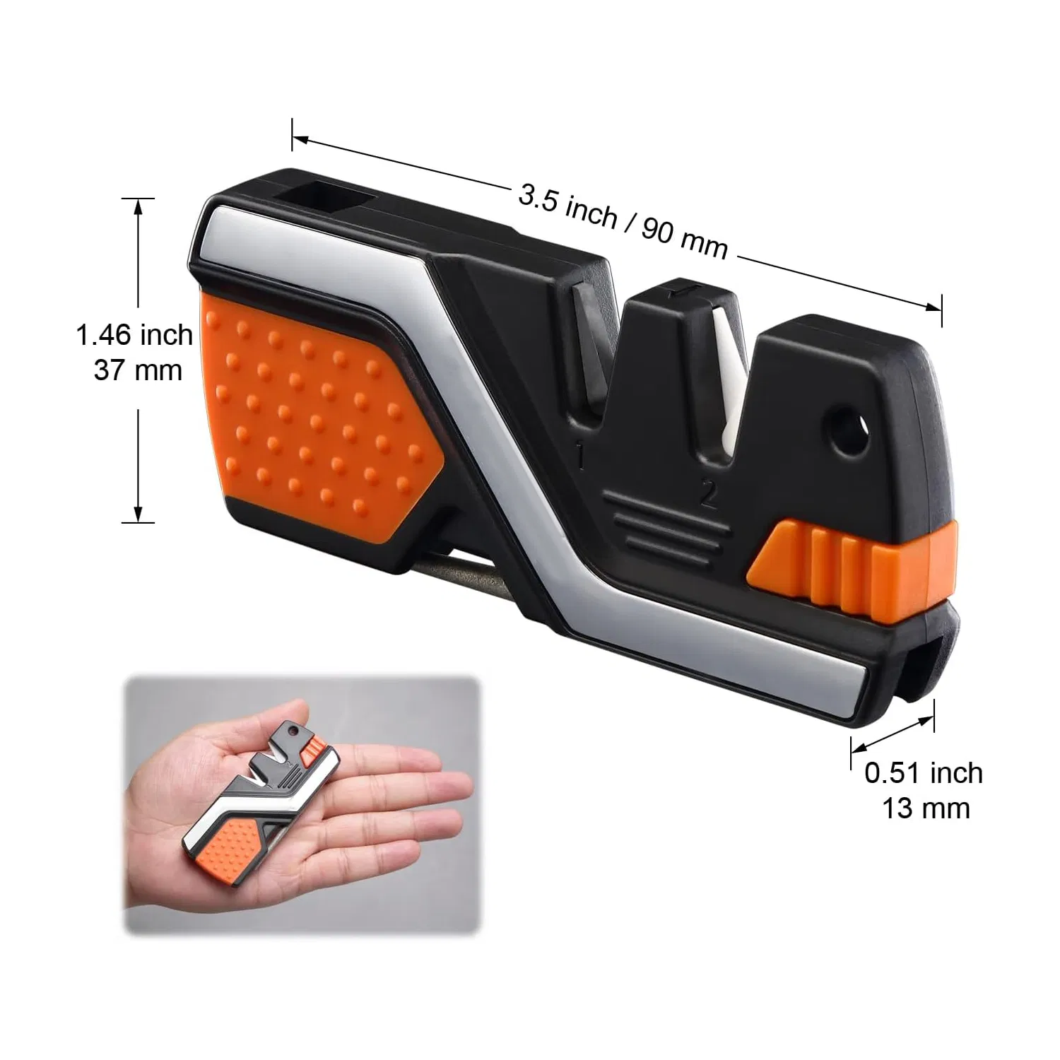 6-in-1 Survival Knife Sharpener Tool-with Fire Starter, Emergency Whistle, Ceramic-Tungsten Carbide Sharpening-Rods