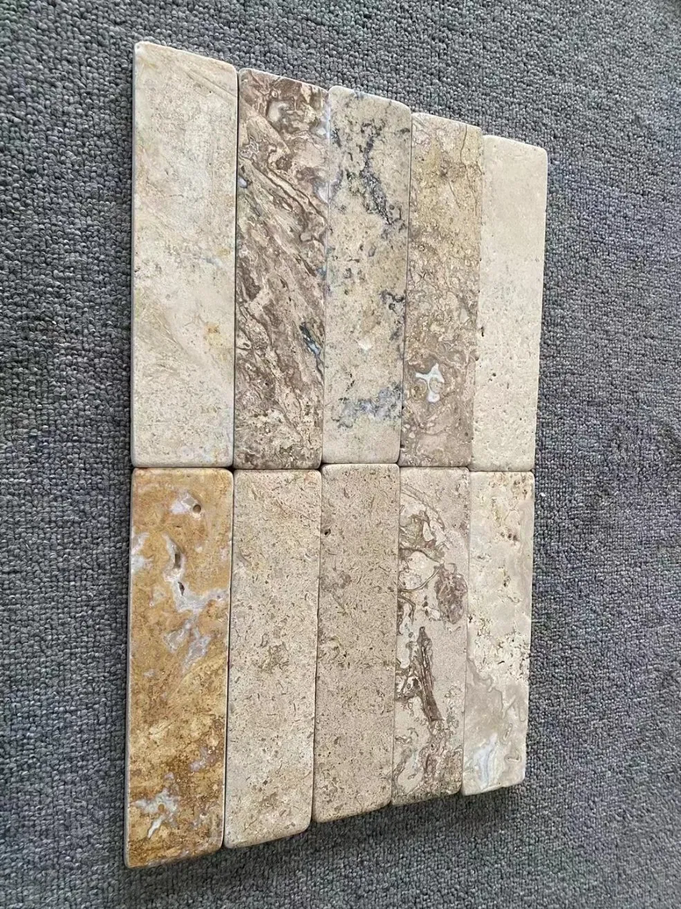 Black /Beige Brushed Stone Travertine 2X8 Brick Subway Tile Stone Mosaic on Wholesale