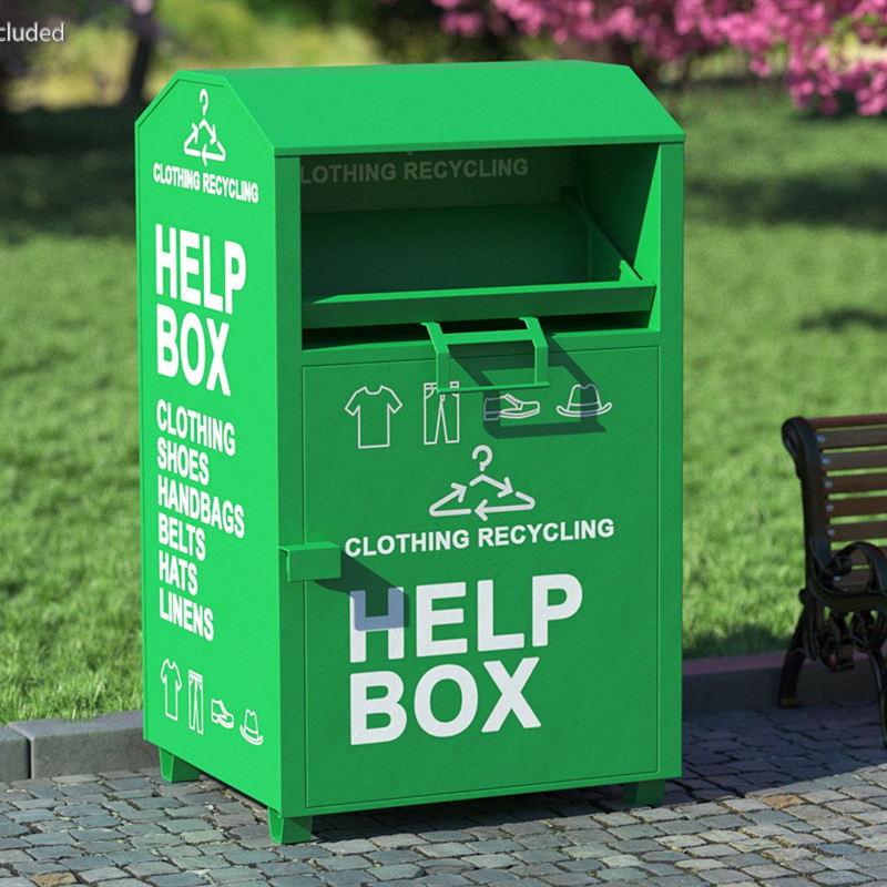 Outdoor Used Clothing Donation Drop Box Metal Green Clothing Donation Bin