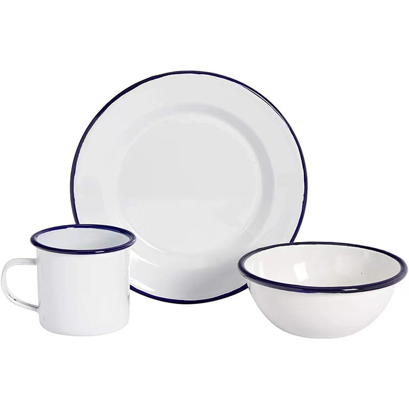 Useful Home and Restaurant Metal Enamel White Bowls and Plates