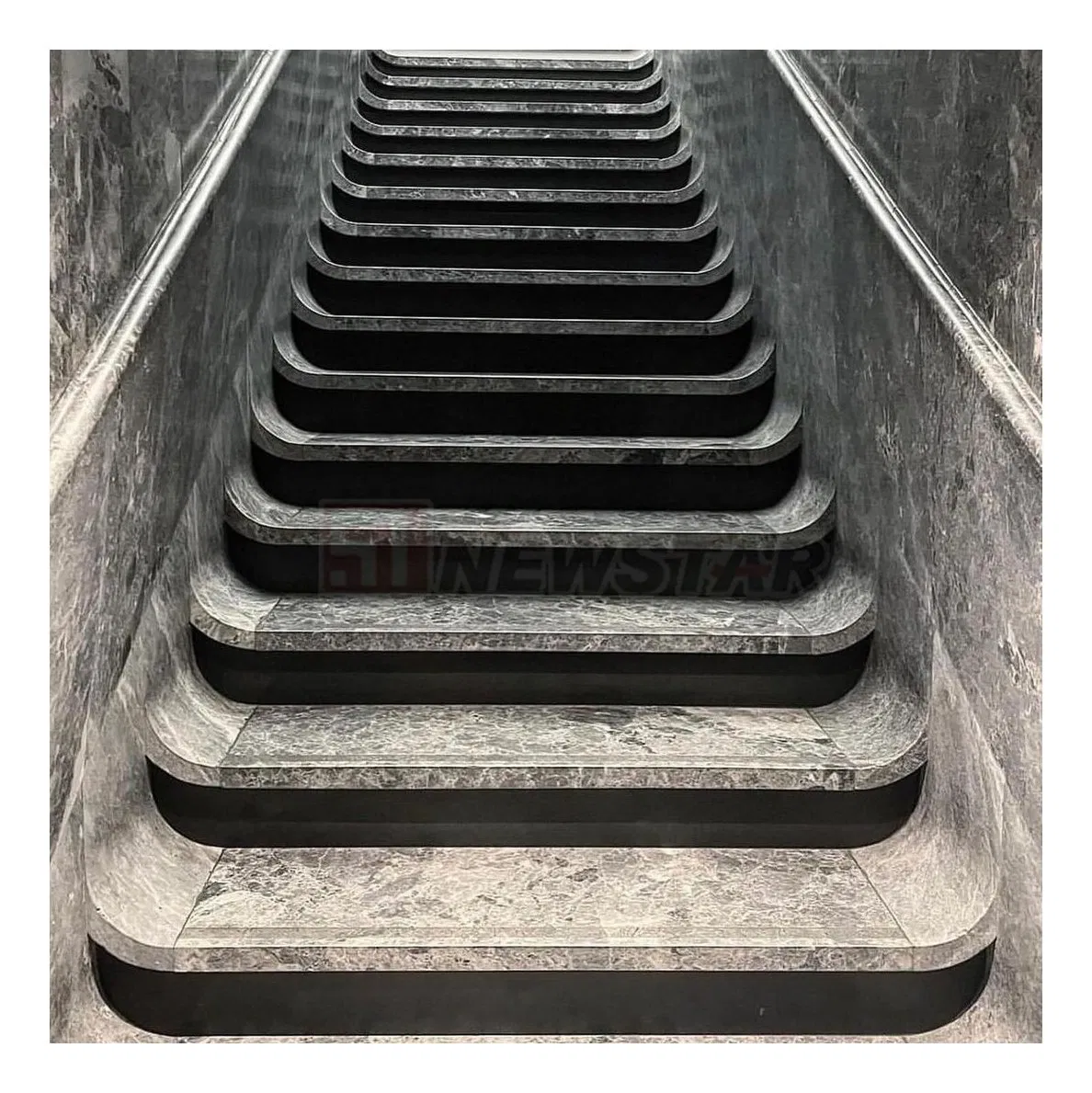 Newstar Natural Design Modern Arc Grey Marble Stone Spiral Steps Luxury Villa Staircase Marble Straight Stairs