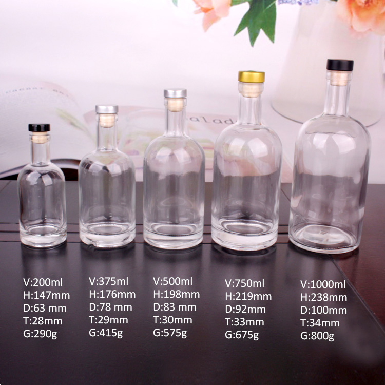 All Size Colored Matte Black Transparent Glass Wine Bottle 200ml 375ml 500ml 750ml with Stopper Stocked