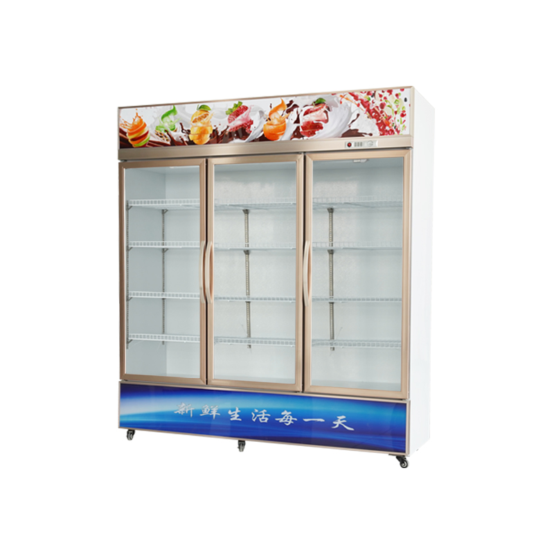 Direct Cooling Three Glass Door Vertical Upright Cooler Beverage Refrigerator