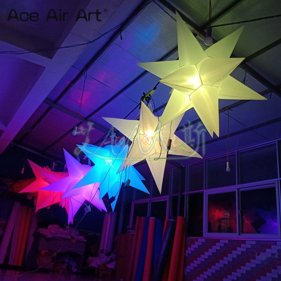 Inflatable Hanging Star Spiked Balloons with LED Light for Outdoor Event or Stage Decoration
