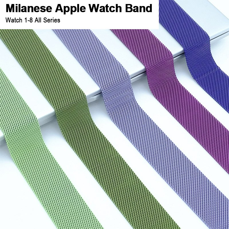 Customized Waterproof Lightweight Milanese Metal Stainless Watch Strap for Apple Watch Band 38-49mm Magnetic Absorption Solid Color Wrist Strap Bracele