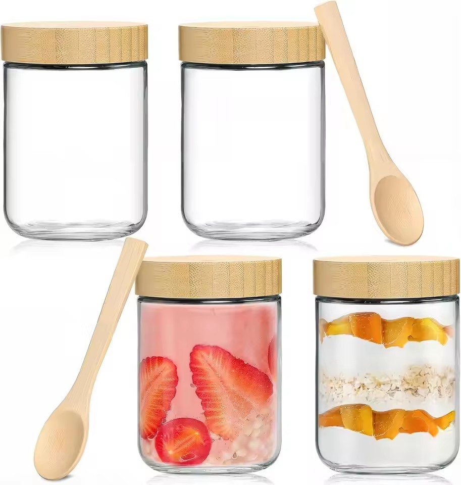 Стеклянные банки для хранения продуктов с деревянной крышкой