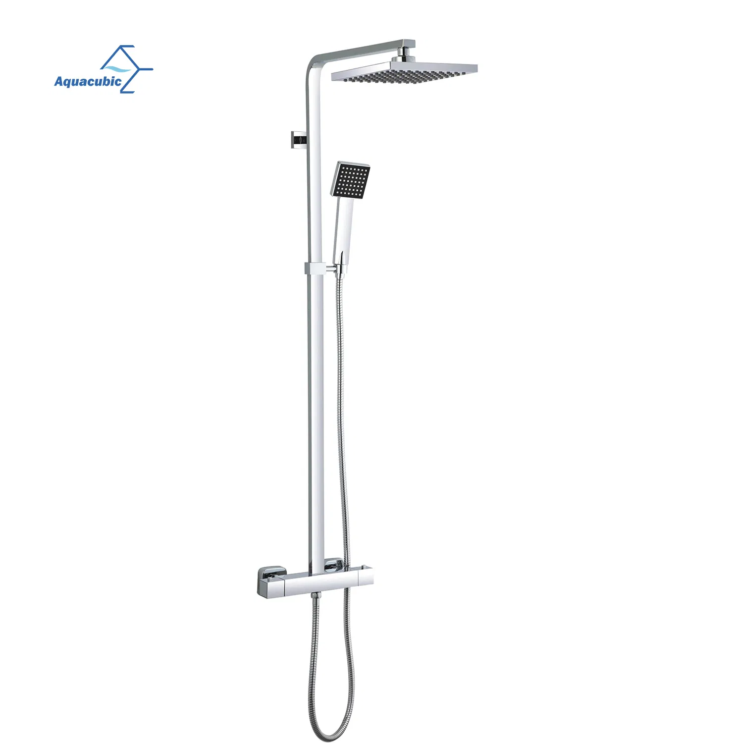 Luxurious Exposed Shower System Dual Function Bathroom Thermostatic Shower Faucet with 8.7 Inch Square Rainfall Shower Head