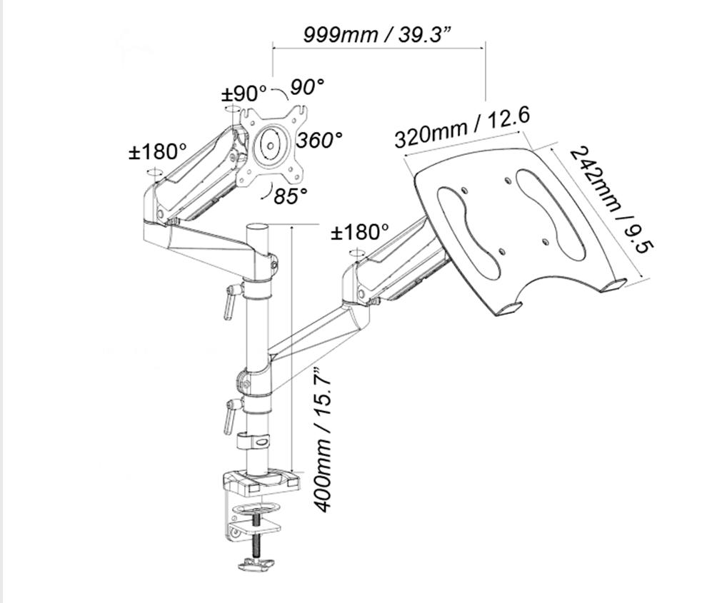 Кронштейн для монитора с держателем ноутбука