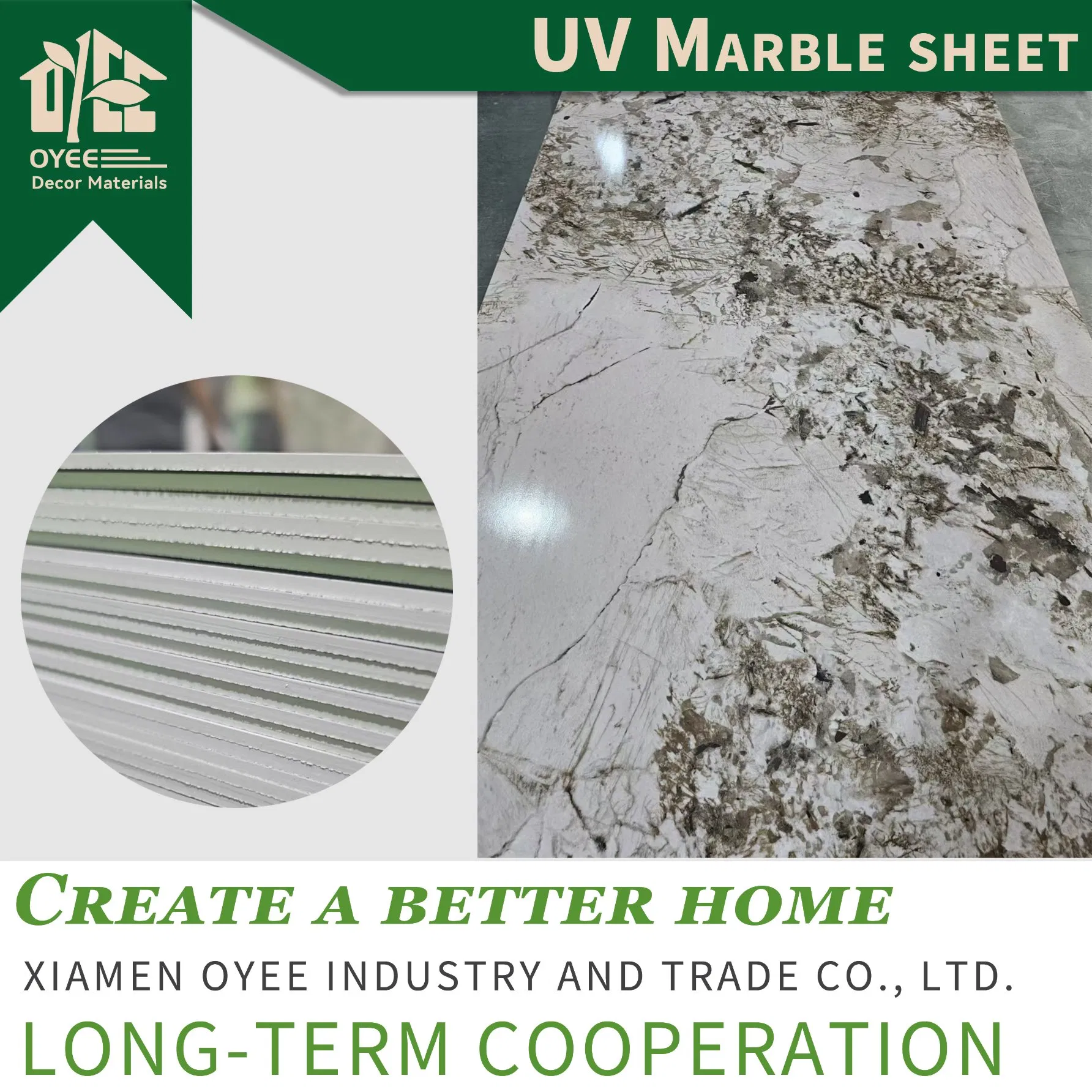 High Glossy Coated UV Surface Simulated Marble PVC Marble Wall Panel UV Sheet for Indoor