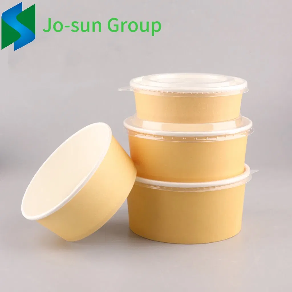 Jo-Sun Wholesale Logo Printed Kraft Paper Bowl with Lid Environmental Material Disposable Brown Kraft Paper Salad Bowl