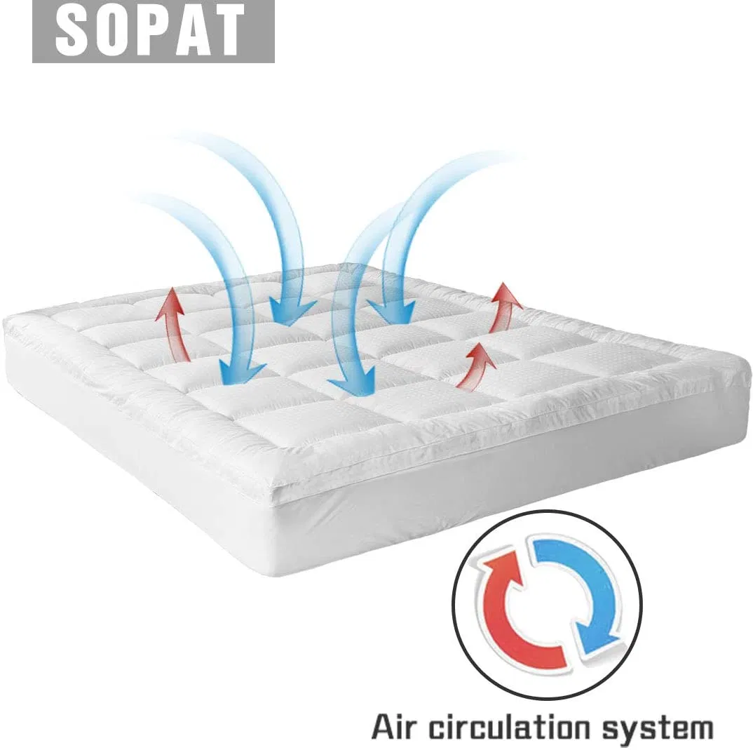 Extra Thick Mattress 100% Cotton Pillow Top Cooling Breathable Mattress Pad Protector with Deep Pocket Durable Double Border